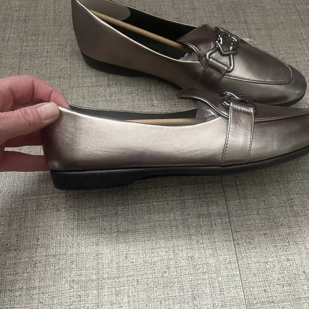 AEROSOLES Borgio Loafer‎ Flat Size 10.5 Graphite NEW Career Modern Work Comfort